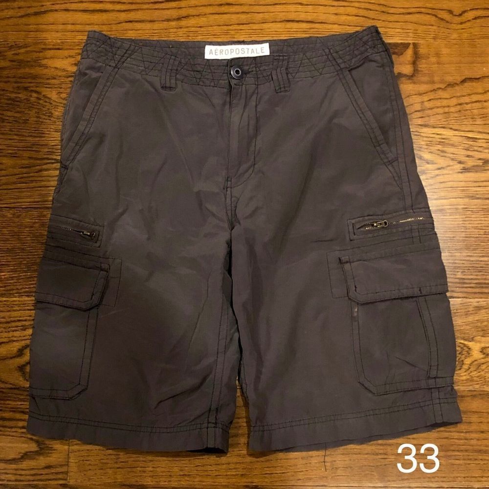 AEROPOSTALE Mens Longer Length Charcoal Grey Cargo Shorts Size 33
